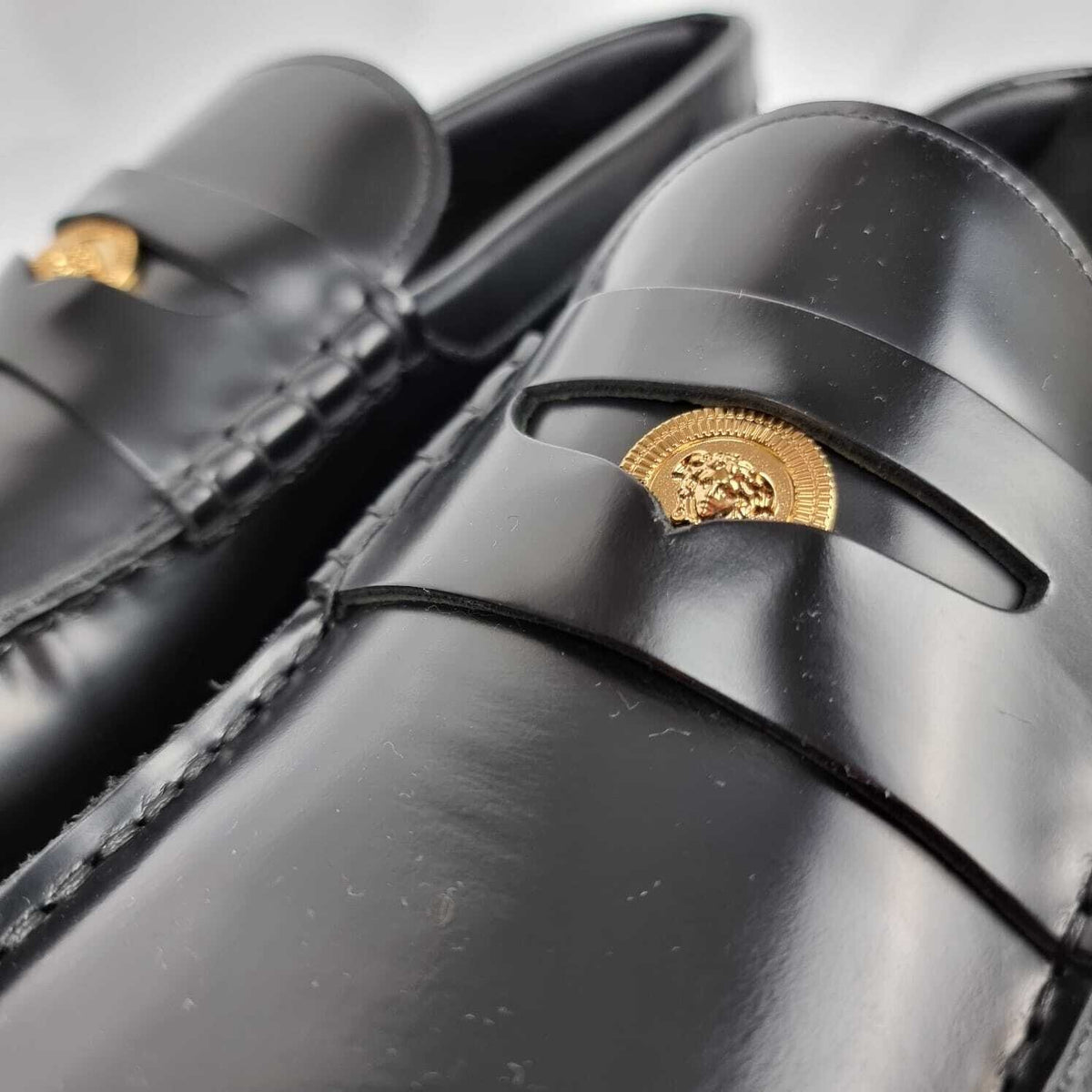 VERSACE La Medusa Black Leather Loafers New Size 46 US 13