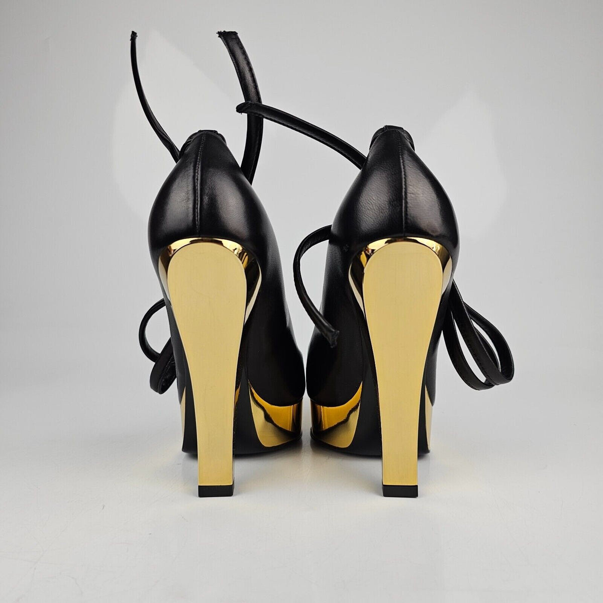 TOM FORD Scoop Ankle 130mm Black/Gold Leather Pumps New Size 37 US 7