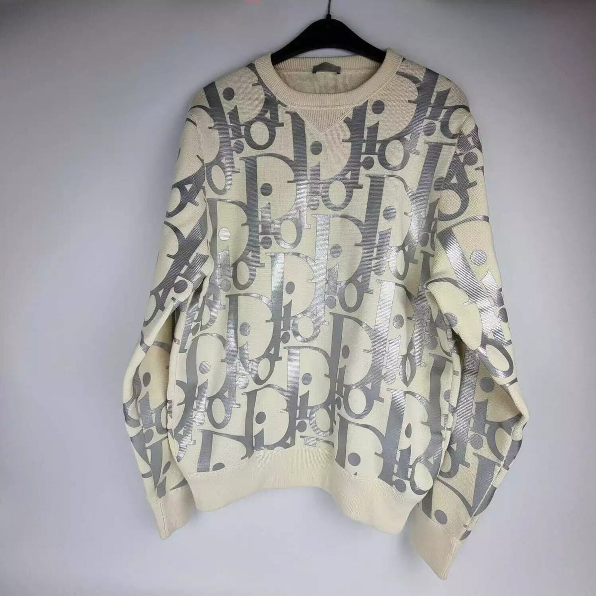 Dior Homme Oblique White/Silver Wool Sweater New Size M