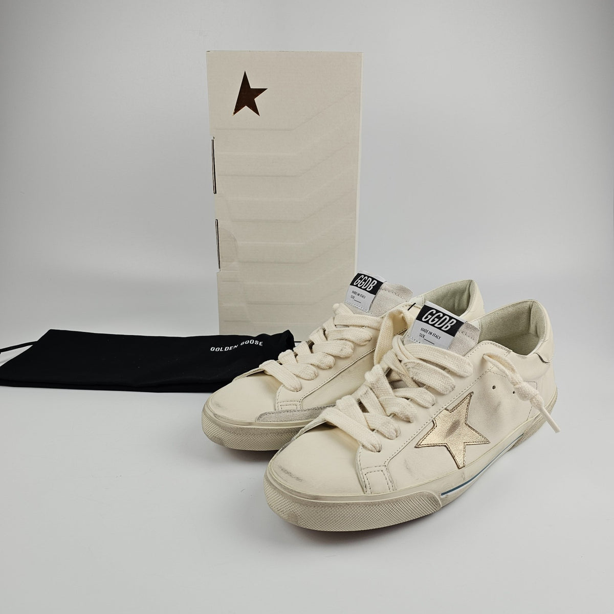 GOLDEN GOOSE Super Star Men's White/Gold Sneakers New