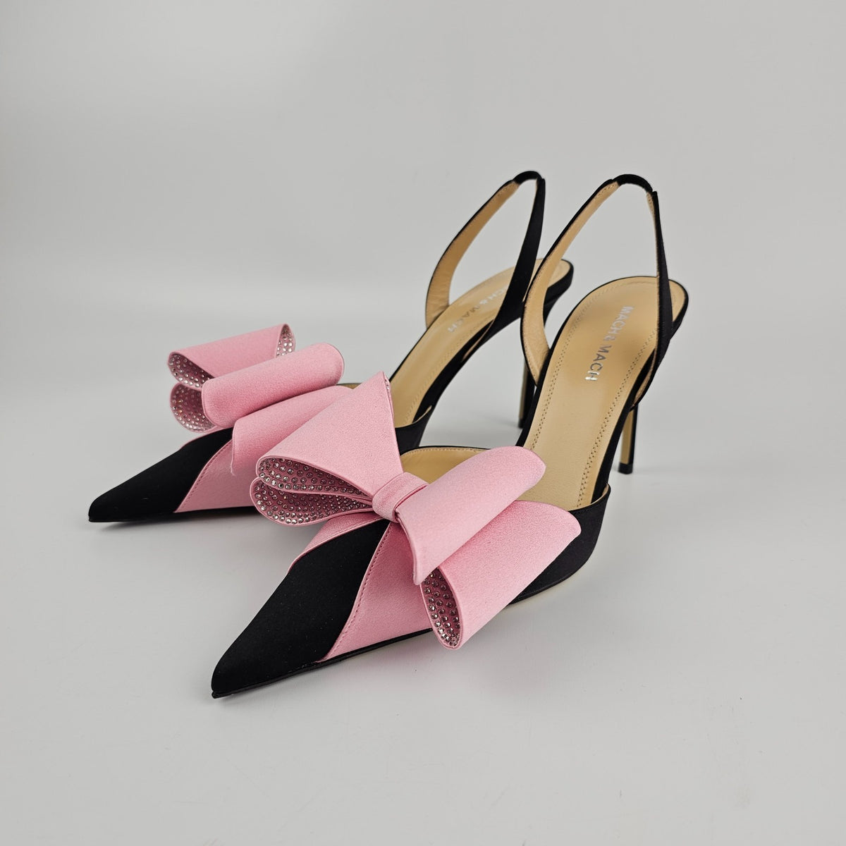 MACH & MACH Le Cadeau Black/Pink 95mm Slingback Pumps New & Authentic