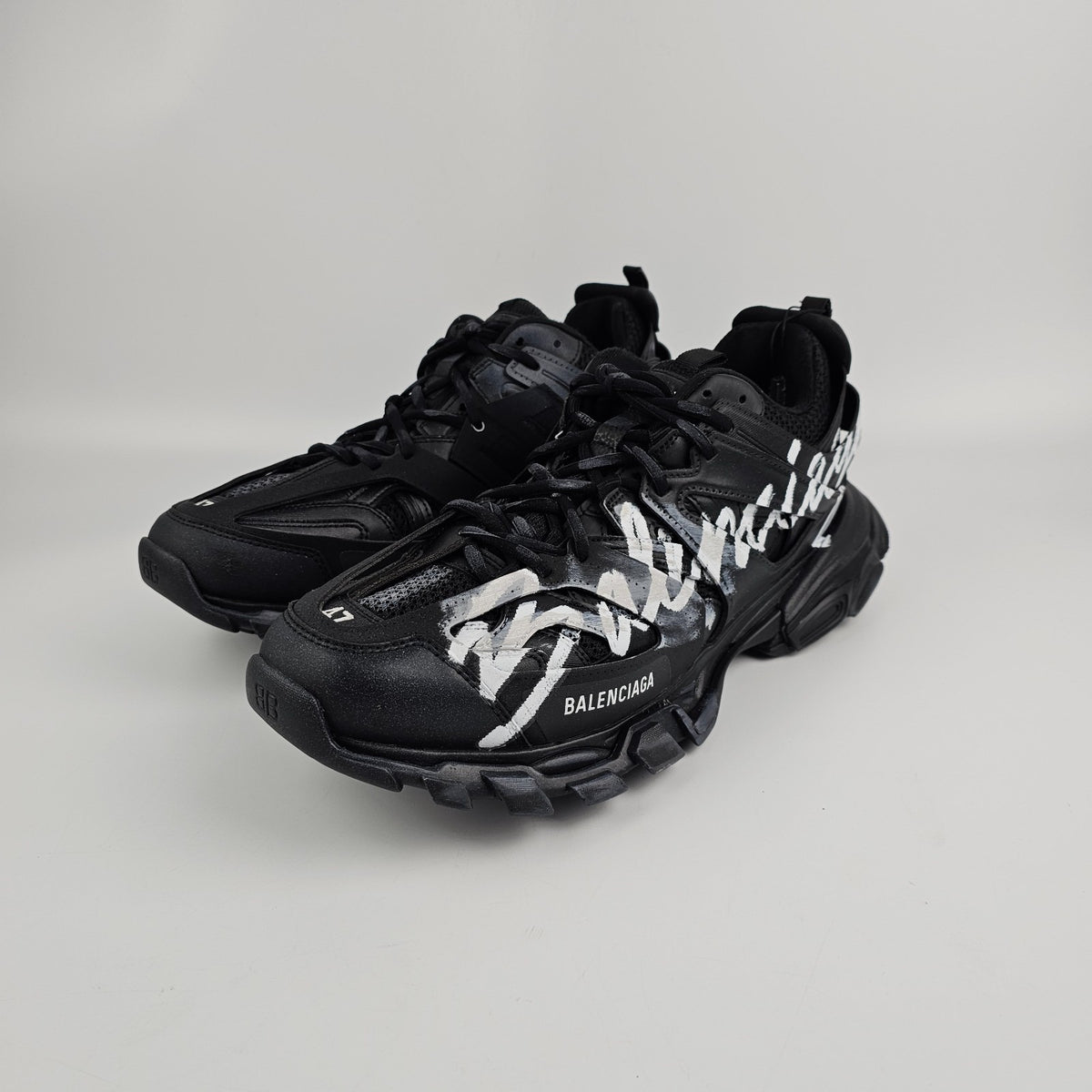 BALENCIAGA Track Signature $1225 Black/White Sneakers New & Authentic