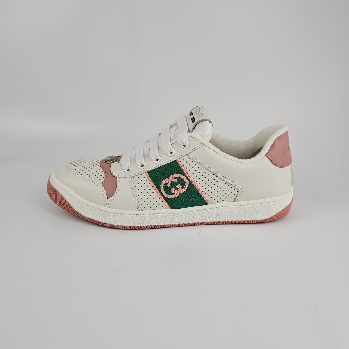 GUCCI Screener Women's White And Pink Sneakers New And Authentic