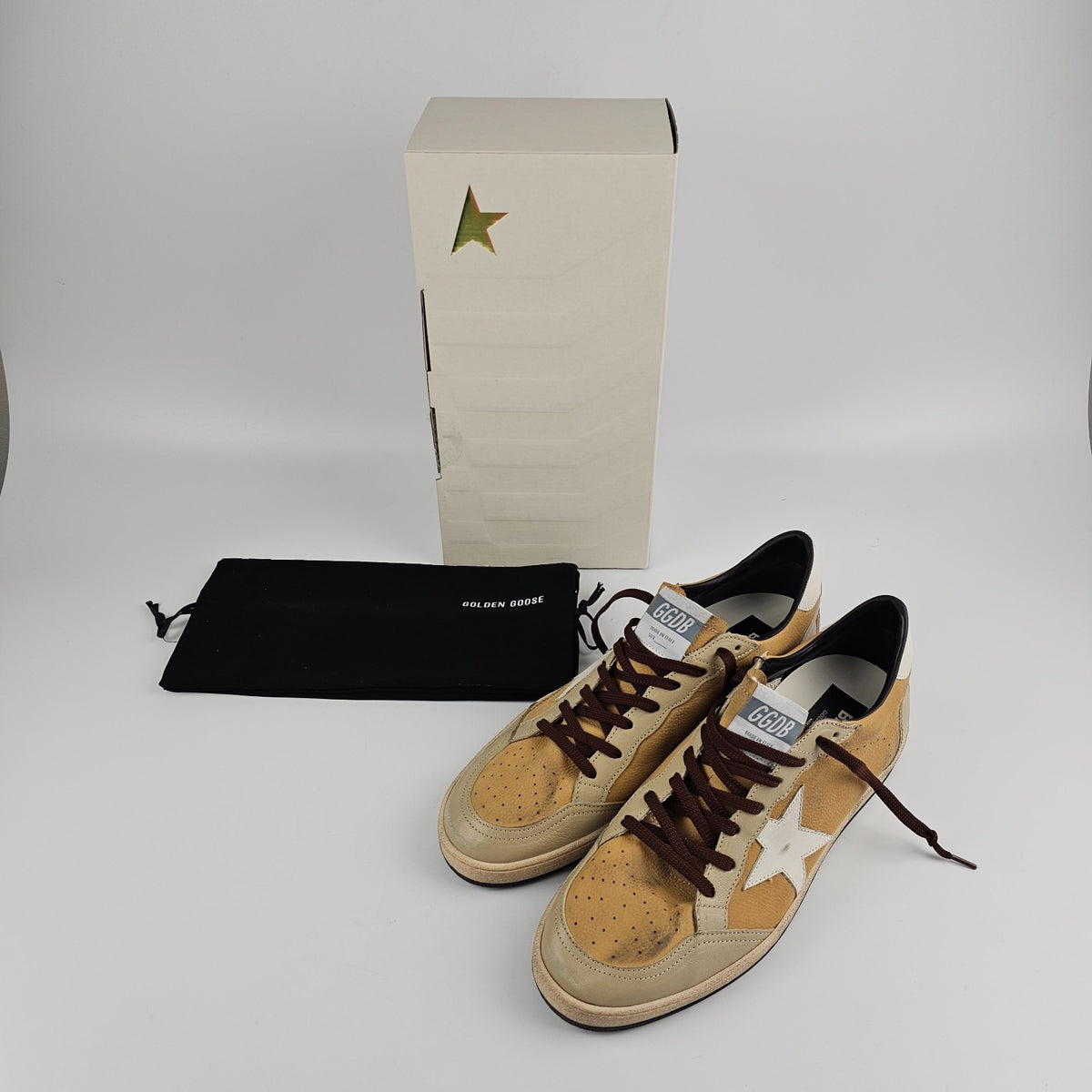 GOLDEN GOOSE Ball Star Beige/Brown Sneakers New & Authentic