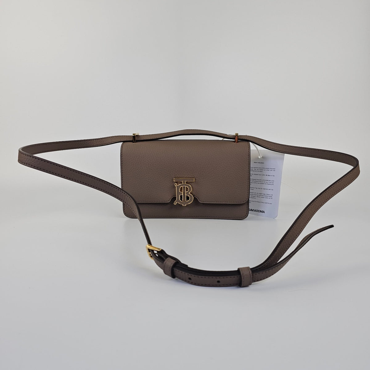 BURBERRY Mini Grainy TB Light Saddle Brown Leather Shoulder Bag New