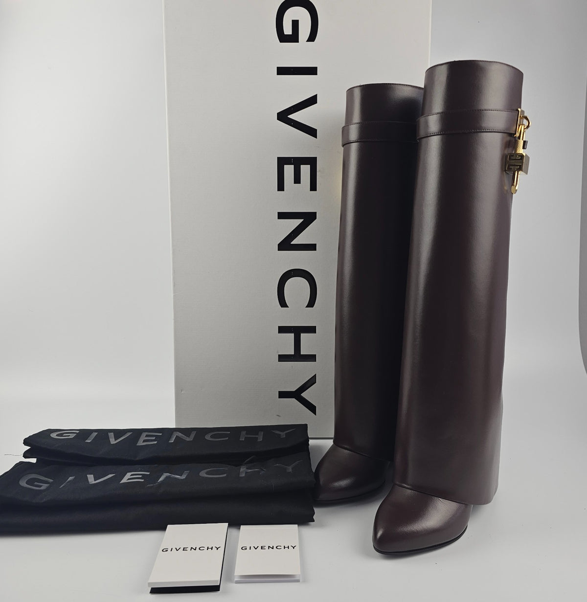 GIVENCHY Shark Lock Brown Leather 90mm Ankle Boots New & Authentic