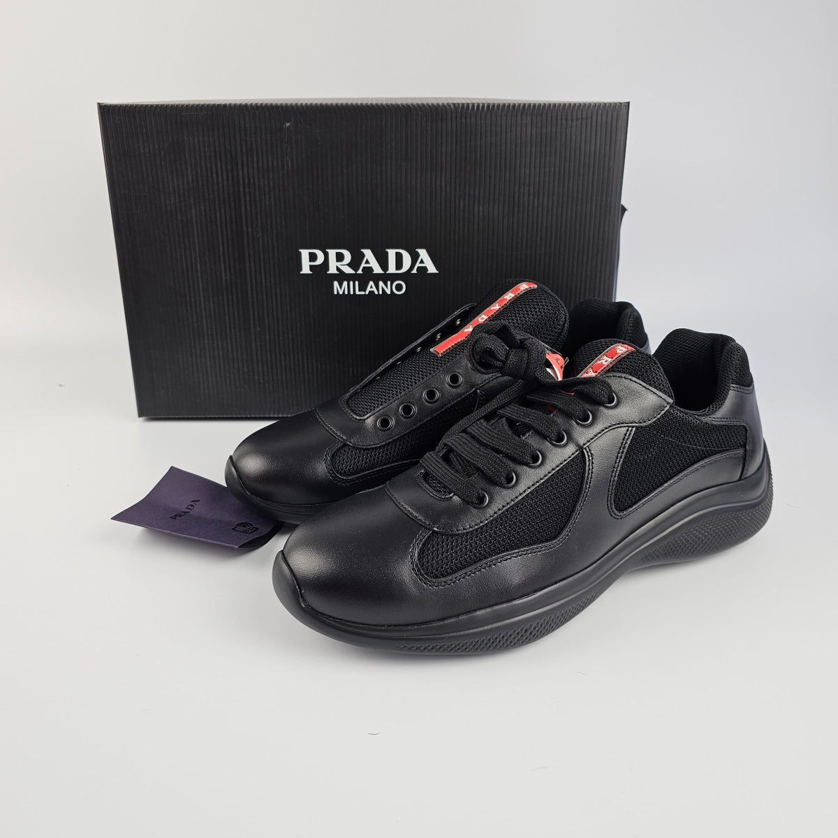 PRADA America's Cup Black Leather Sneakers Size UK 8 US 9