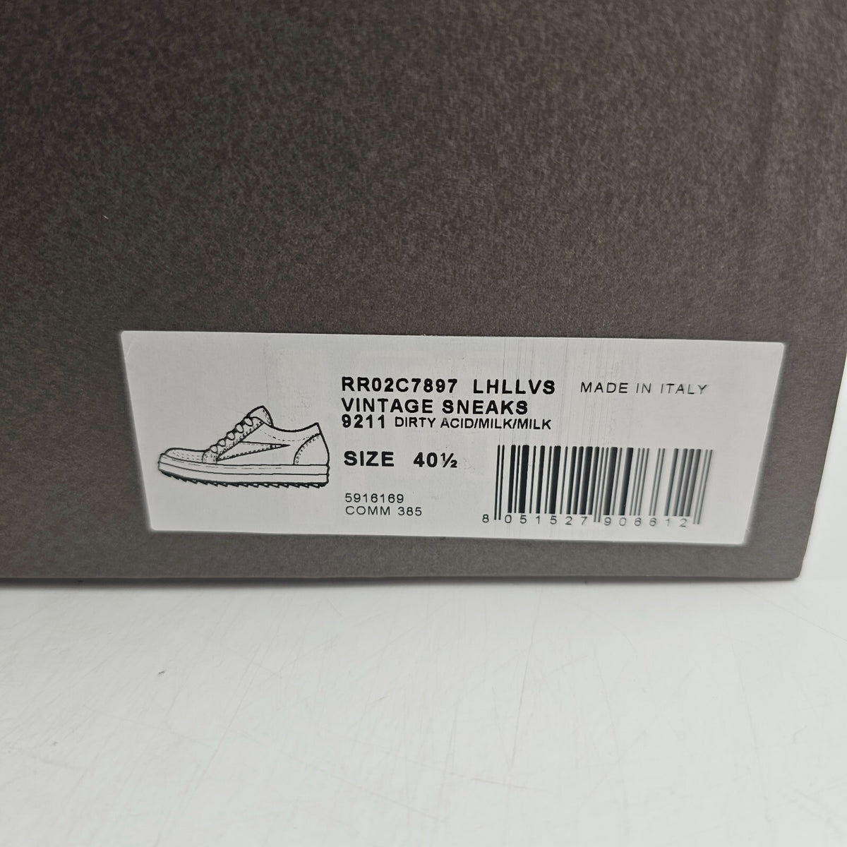 RICK OWENS Dirty Acid/Milk Vintage Leather Low Top Sneakers New Size 40.5 US 7.5