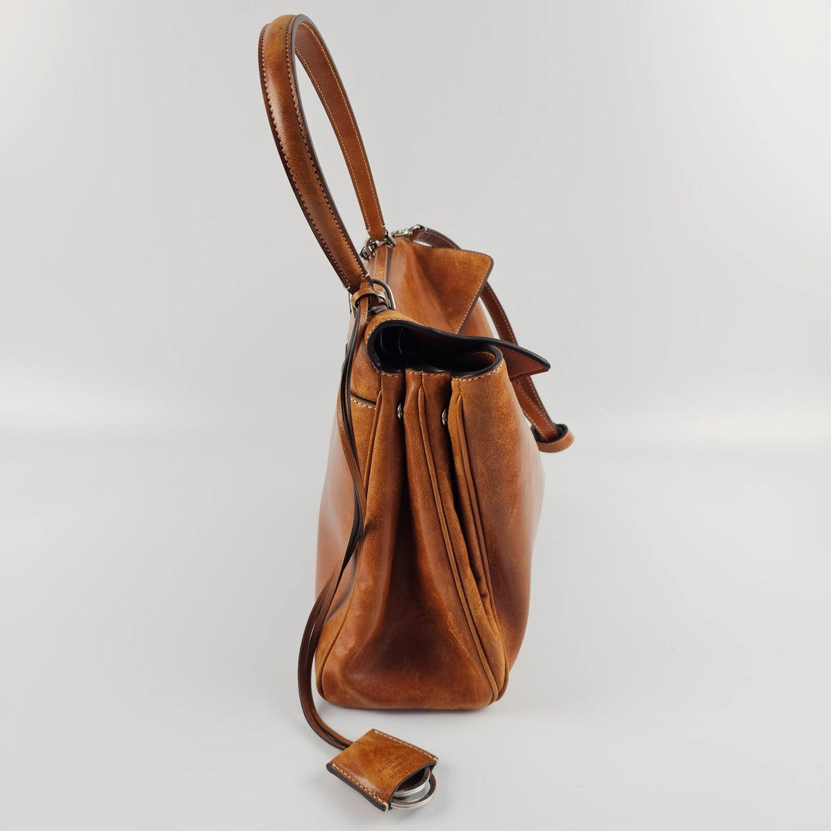 BALENCIAGA Rodeo Medium $4600 Tan Cowboy Leather Handbag New & Authentic