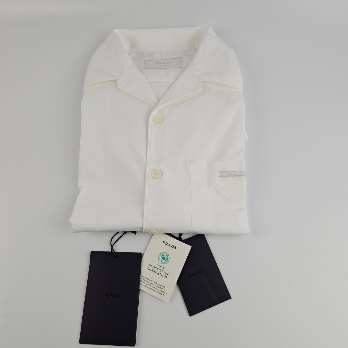 PRADA White Cotton Short Sleeve Shirt New And Authentic