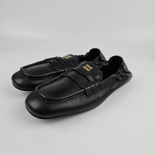 MIU MIU Ruches Black Leather Loafers New & Authentic