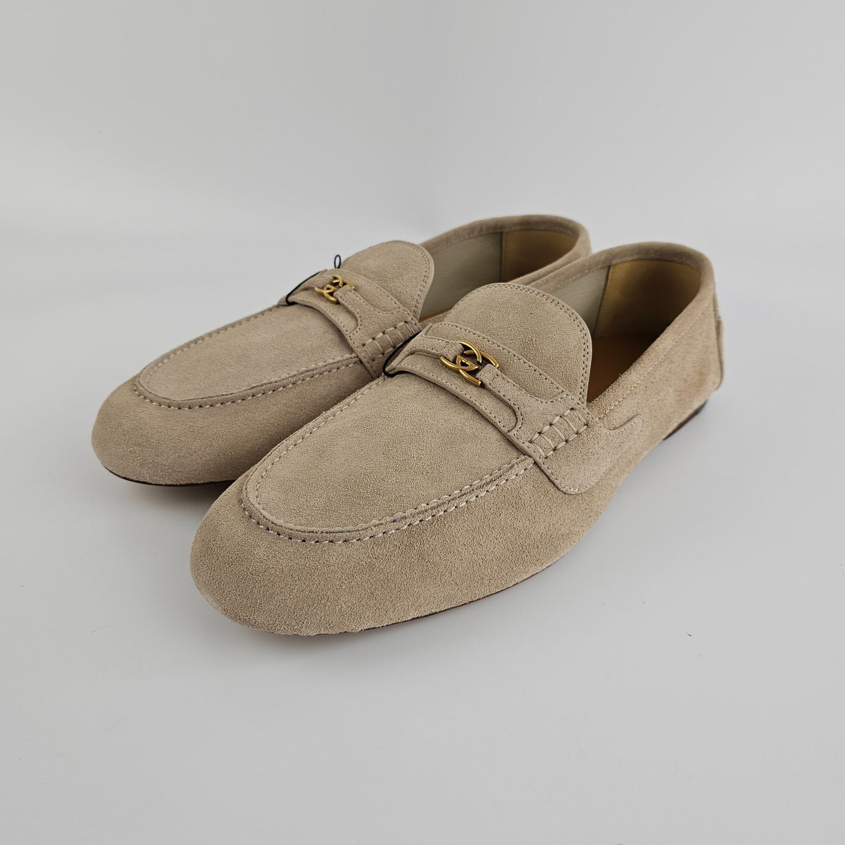 GUCCI San Andres Men's Oatmeal Suede Loafers New & Authentic