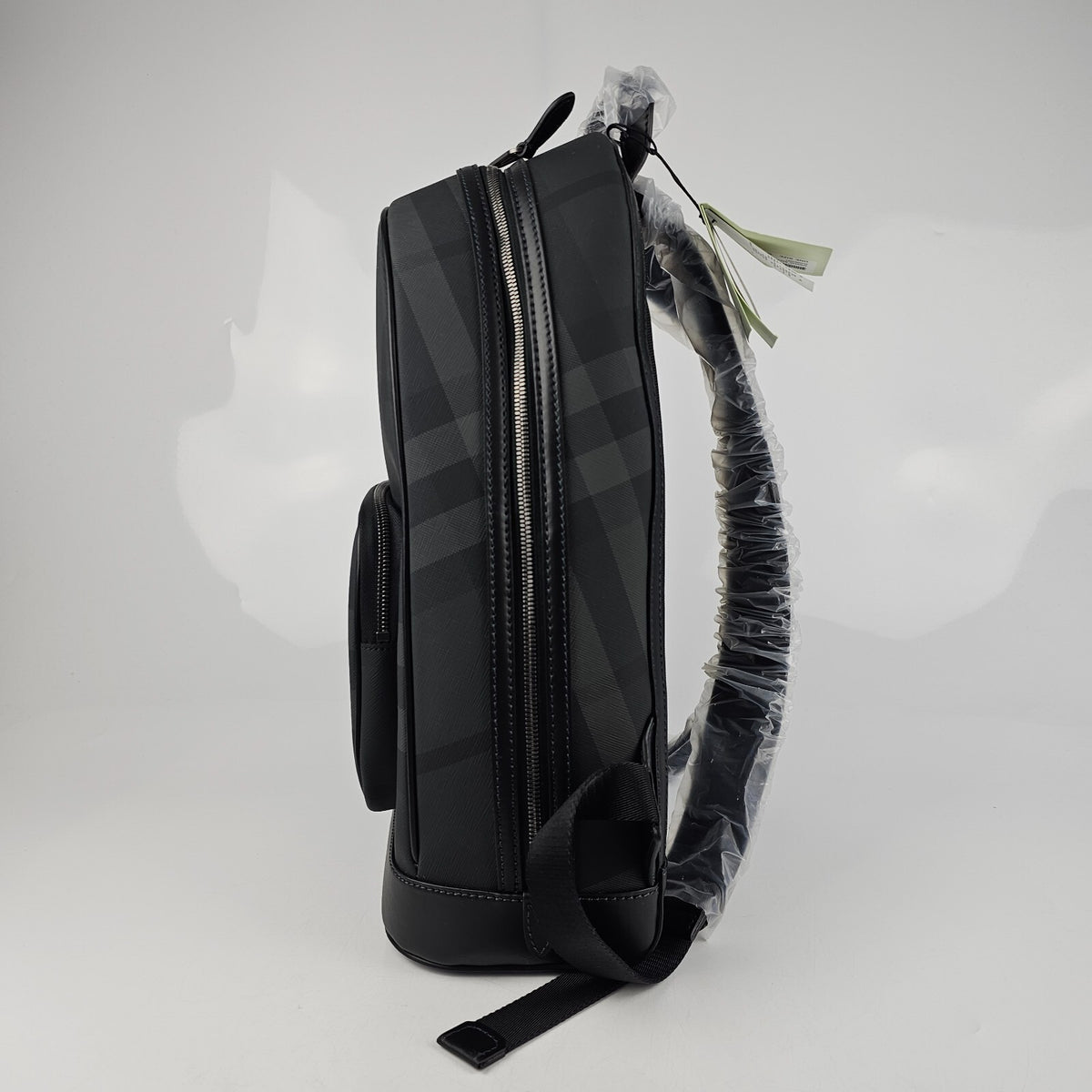 BURBERRY Rocco Charcoal Checkered E-Canvas Backpack New