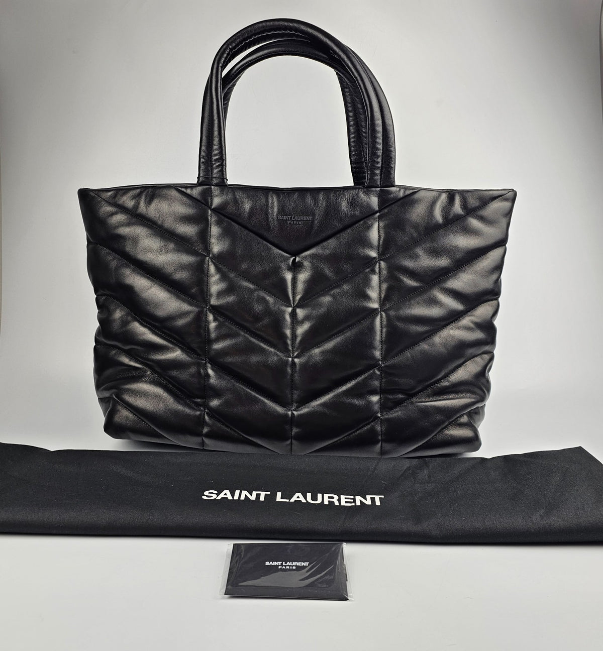 Saint Laurent Black Nappa Lambskin Puffer Tote Bag New