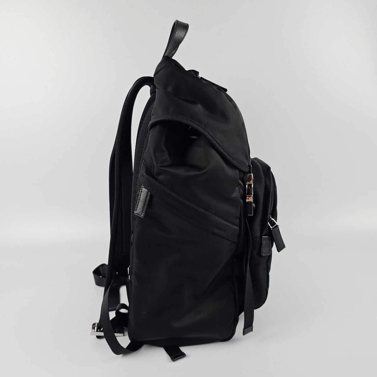 PRADA $2550 Black Re-Nylon And Saffiano Leather Backpack New And Authentic