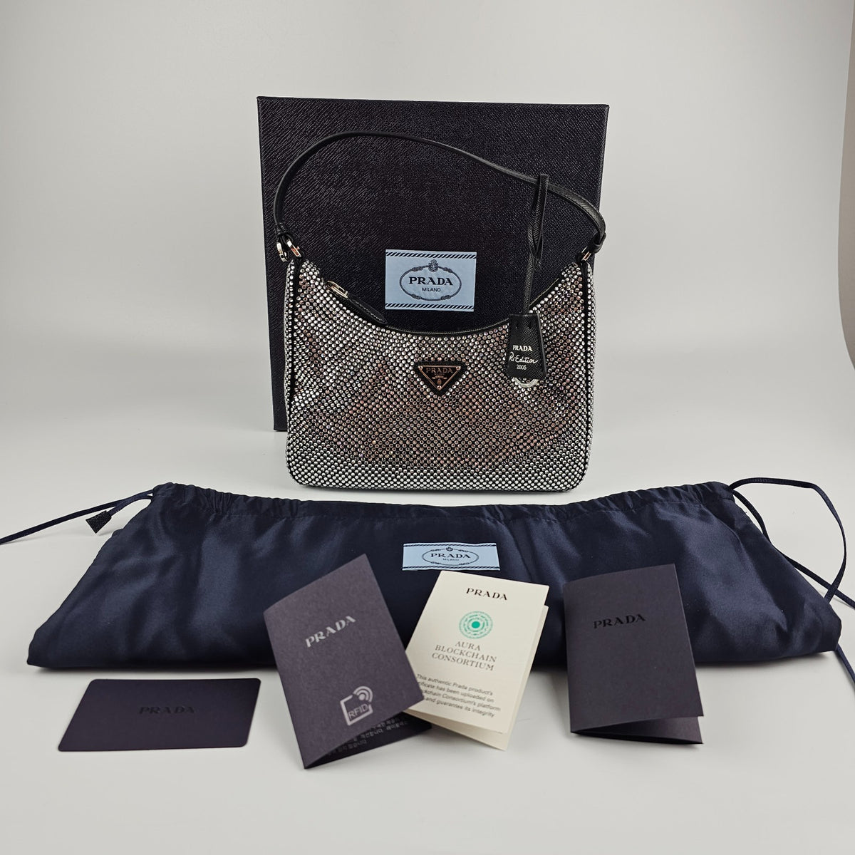 PRADA Re-Edition 2005 Satin Crystal  Mini Handbag New/Authentic
