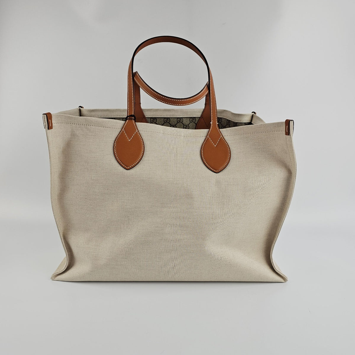 GUCCI Maxi $2450 Beige Cotton Tote Bag New And Authentic