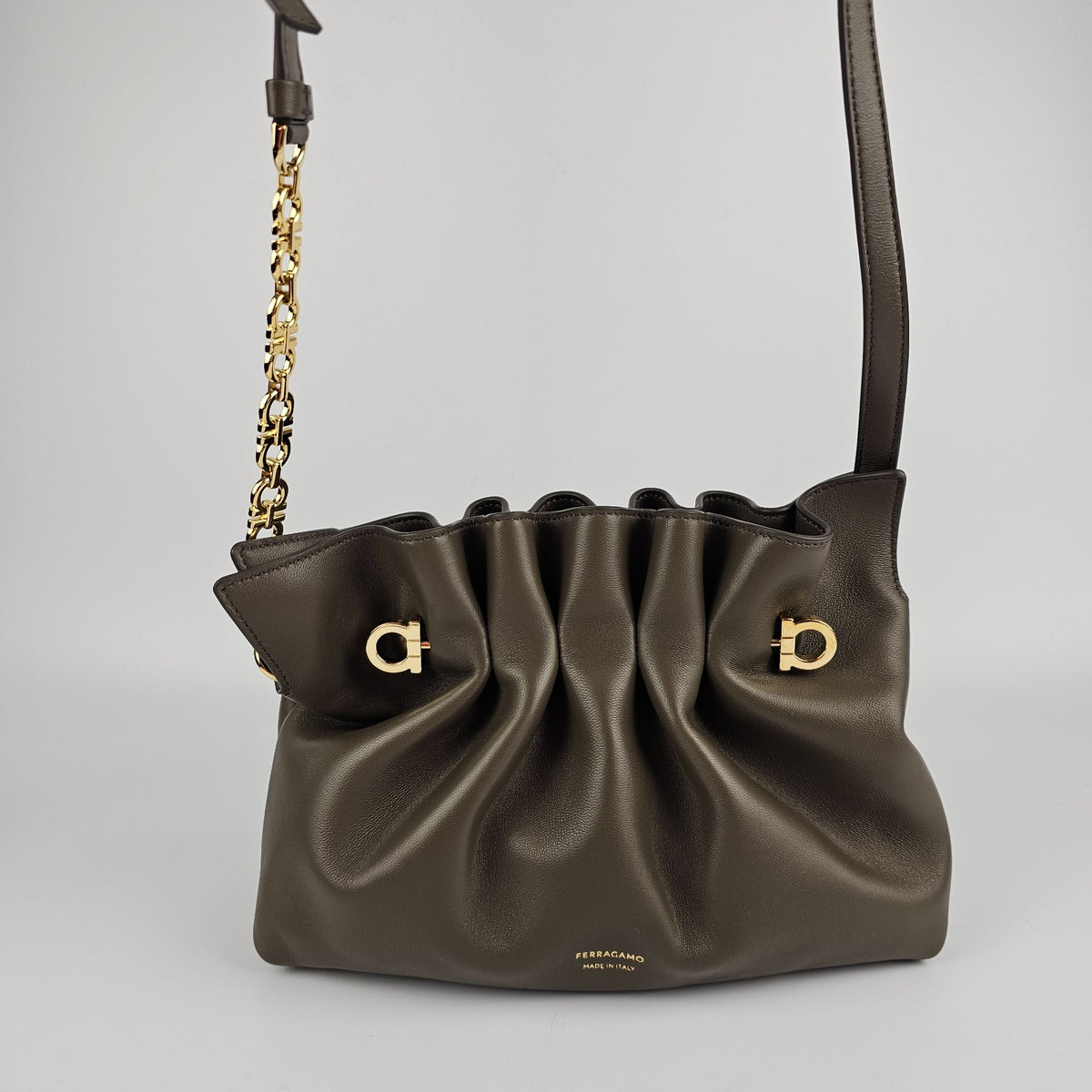 FERRAGAMO Concrete Leather Soft Shoulder Bag New & Authentic