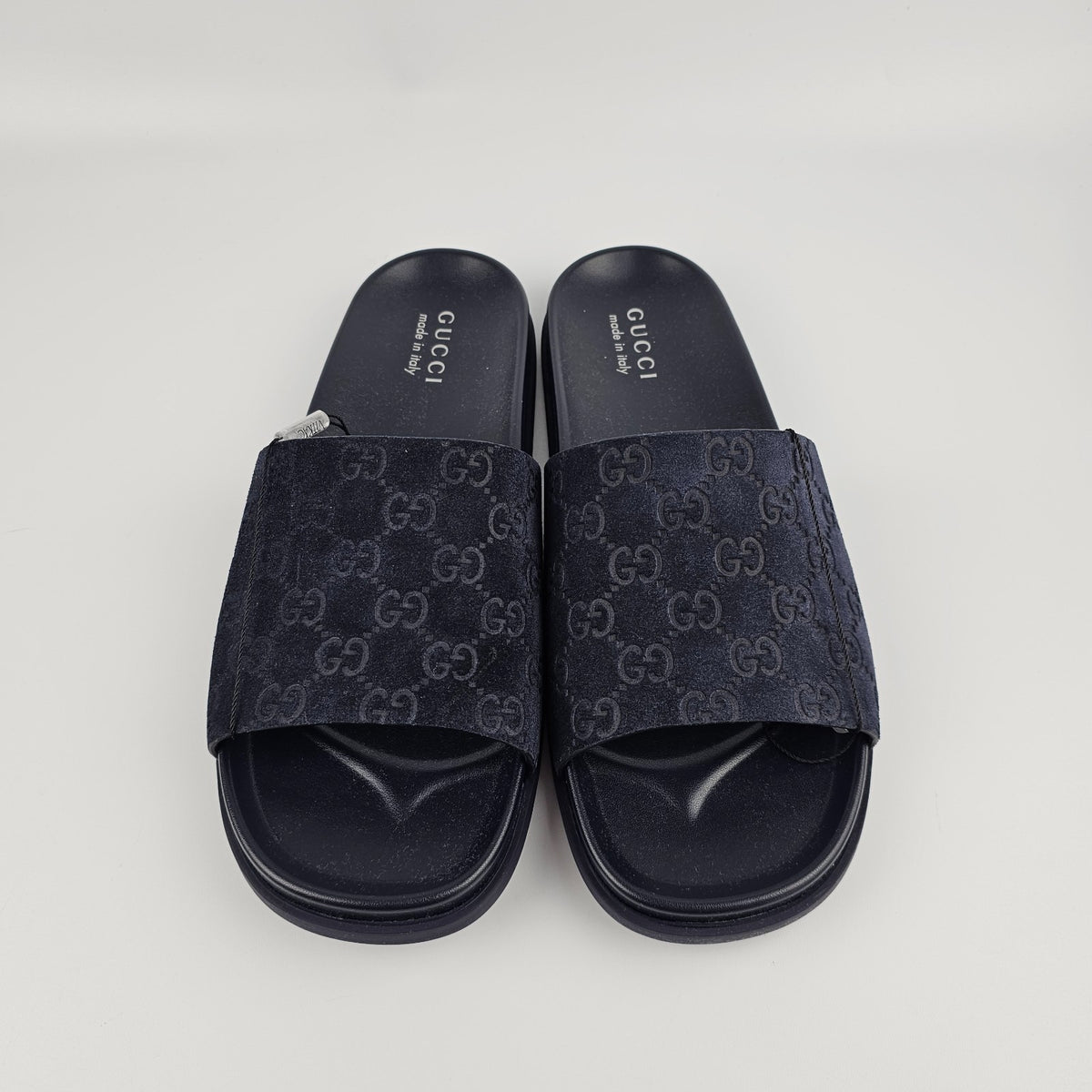 GUCCI Men's Blue GG Suede Slide Sandals New & Authentic