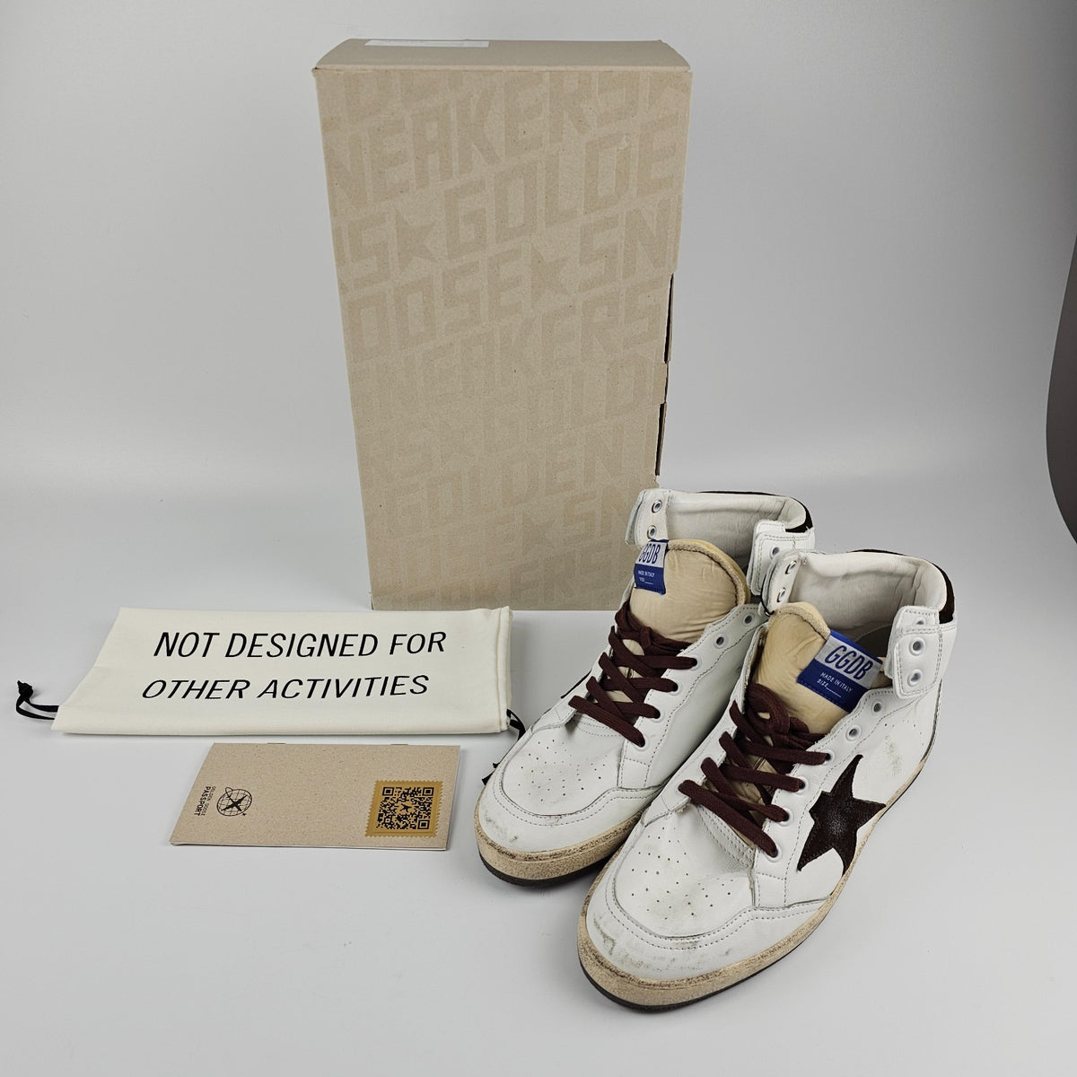 GOLDEN GOOSE SKY Star Men's White/Chocolate Leather Sneakers New