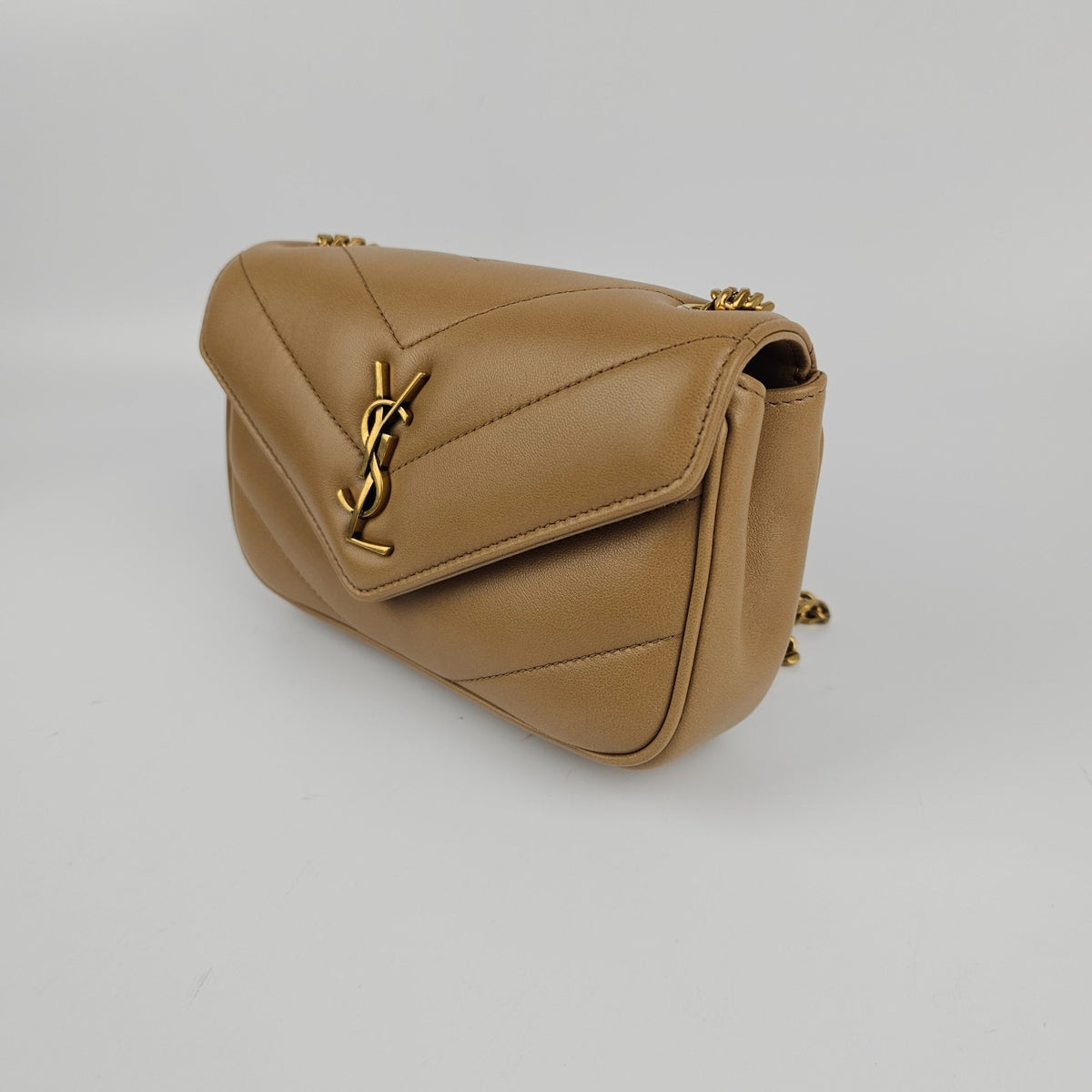 SAINT LAURENT Loulou Mini $2150 Natural Tan Leather Shoulder Bag New