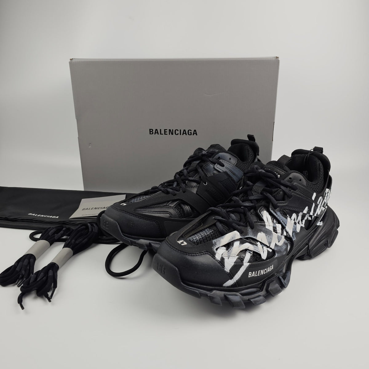 BALENCIAGA Track Signature $1225 Black/White Sneakers New & Authentic