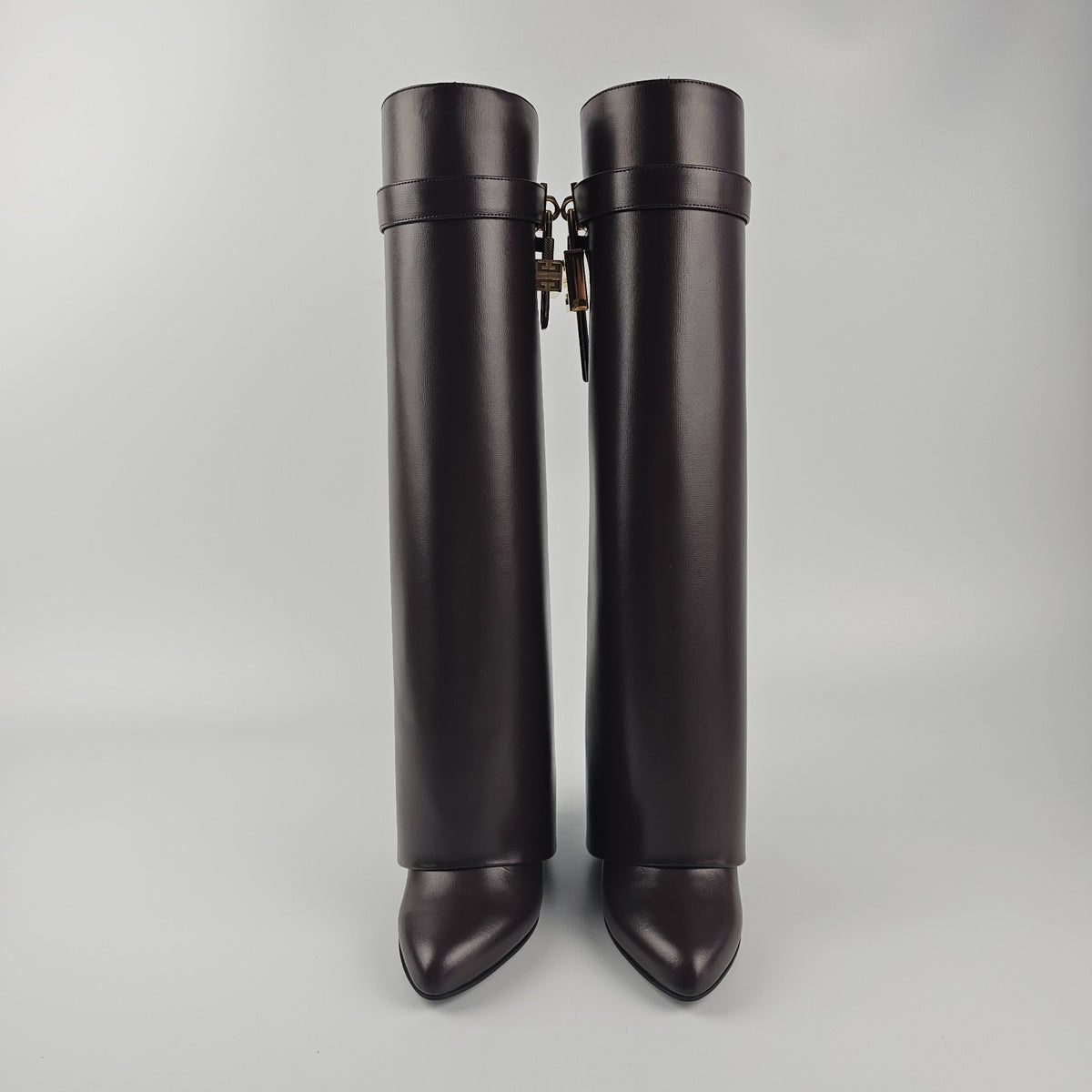 GIVENCHY Shark Lock Brown Leather 90mm Ankle Boots New & Authentic