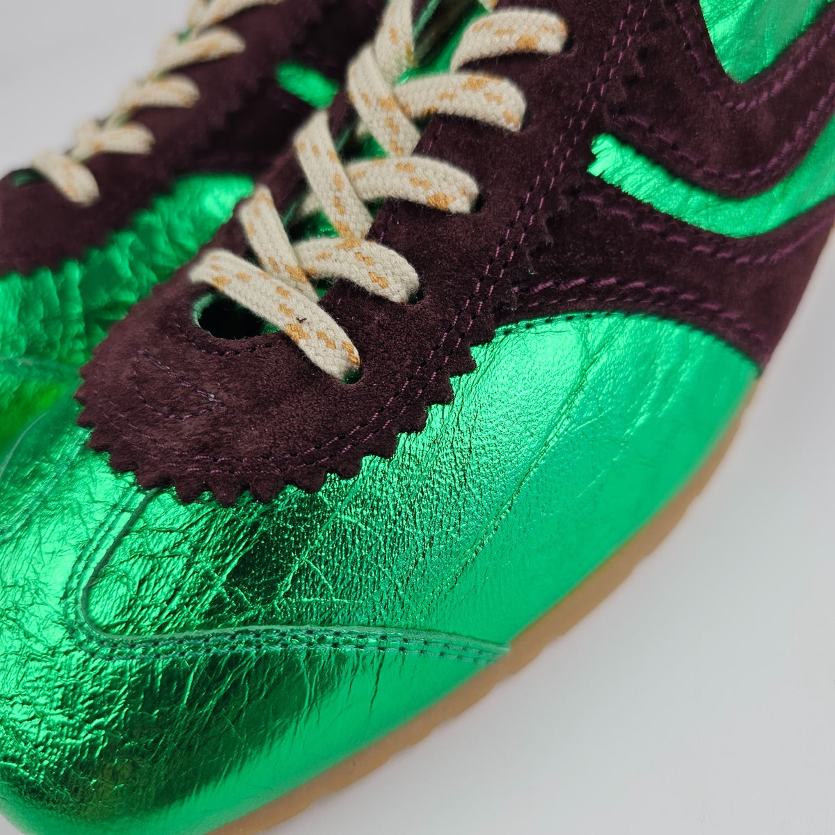 DRIES VAN NOTEN Laminated Green Leather Sneakers New And Authentic