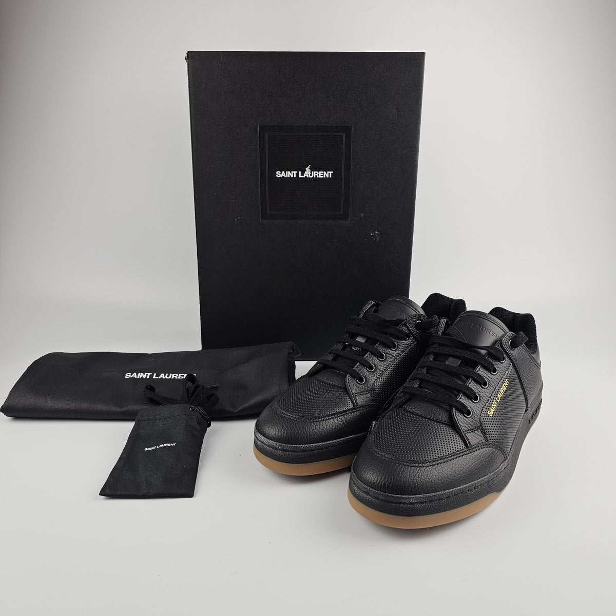 SAINT LAURENT SL/61 $880 Black Perforated Leather Sneakers New And Authentic