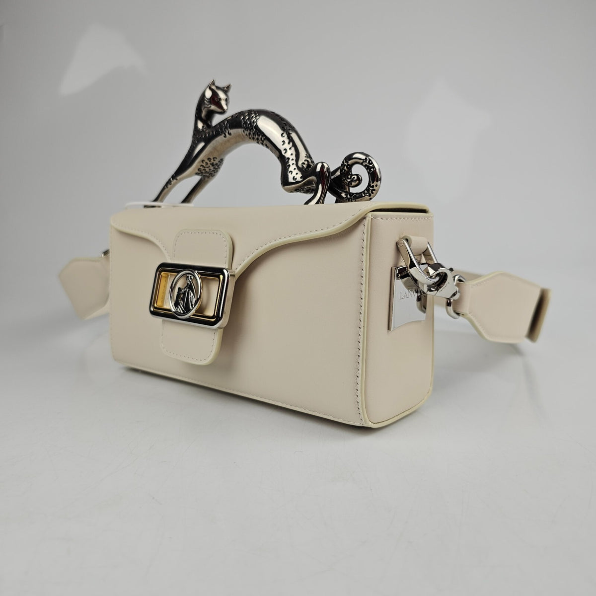 LANVIN Cat Pencil Box Nano White Top Handle Bag New