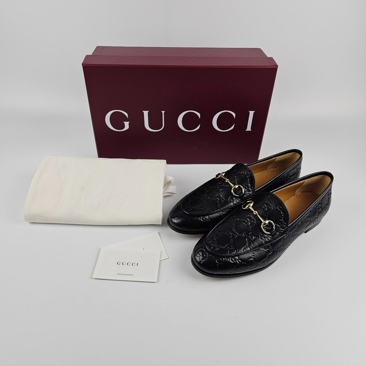 GUCCI Jordaan $1050 Women's Black GG Leather Loafers New & Authentic