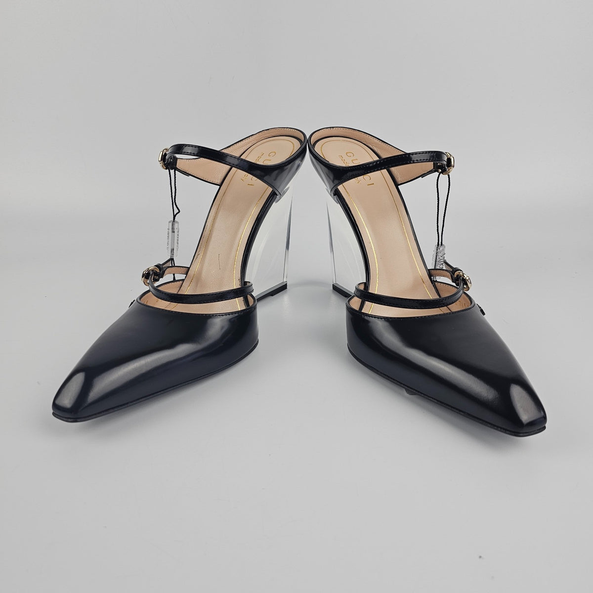 GUCCI $1590 Black 110mm Wedge Mules New & Authentic