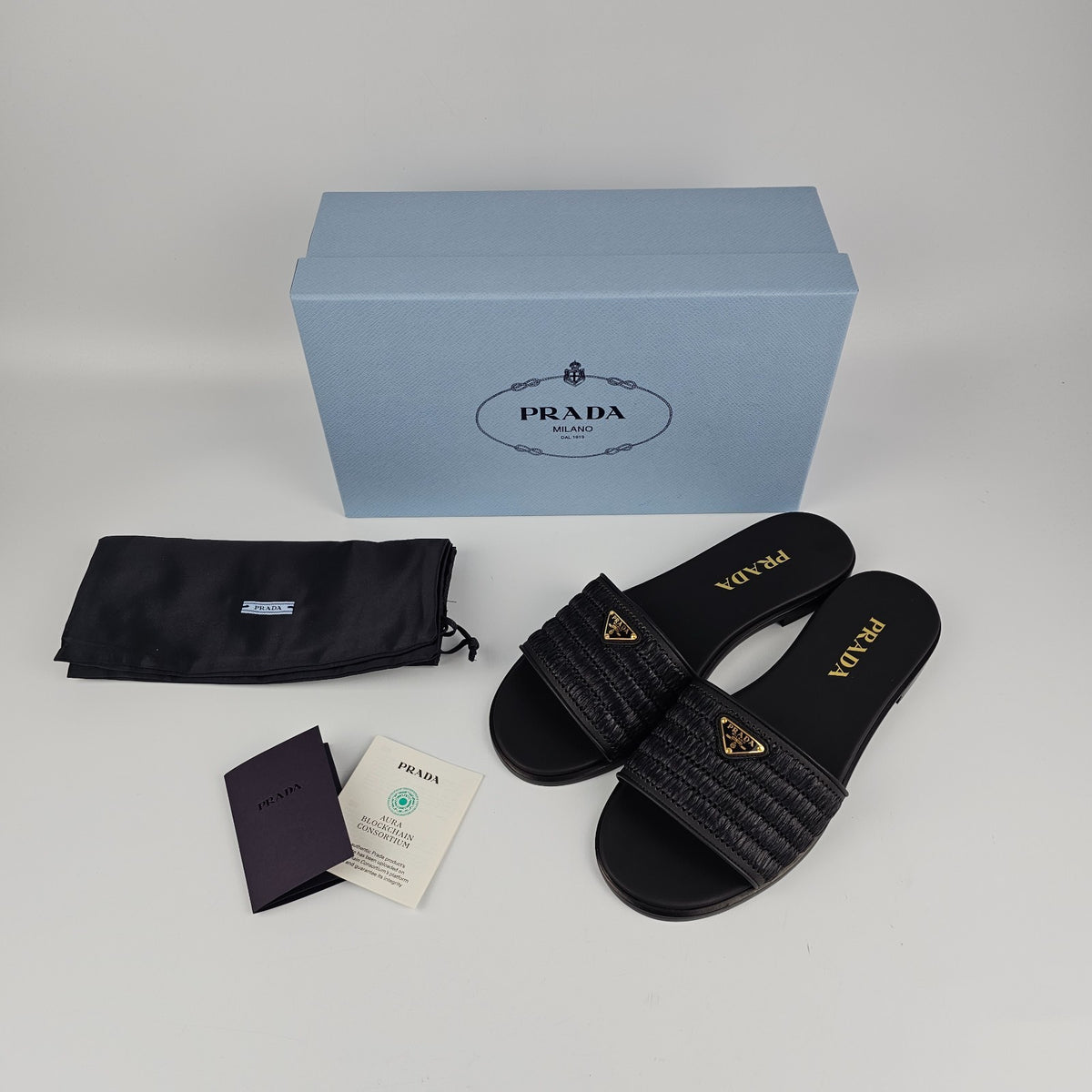 PRADA $1150 Black Crochet Slides New & Authentic