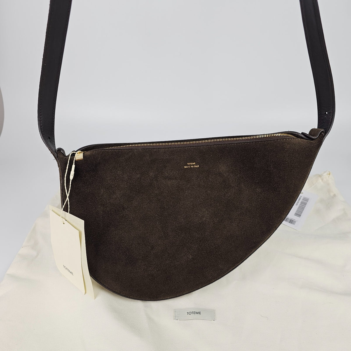 TOTEME Scooped Sling $890 Pepper Suede Shoulder Bag