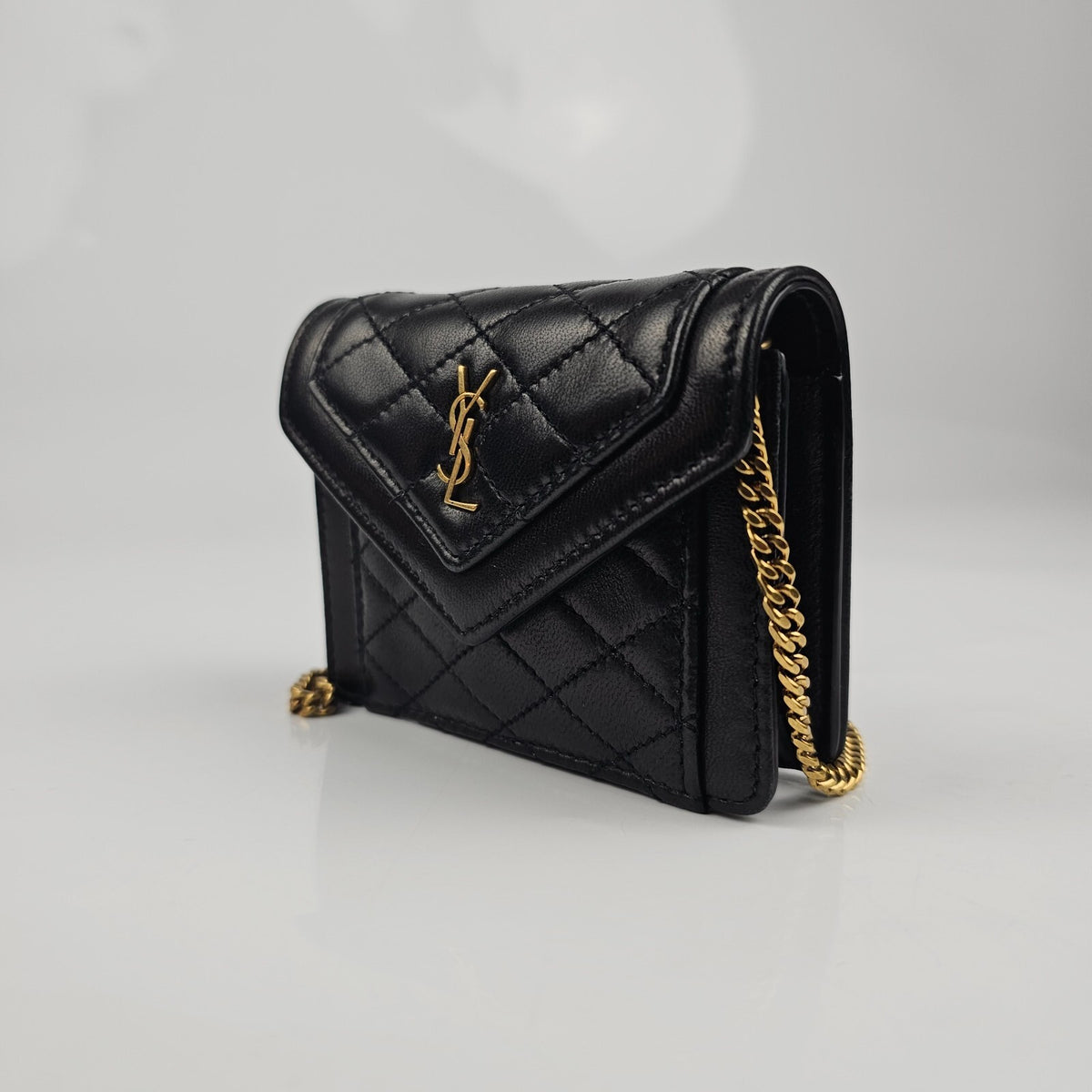 SAINT LAURENT Gaby Mini Black Leather Chain Wallet Bag New & Authentic