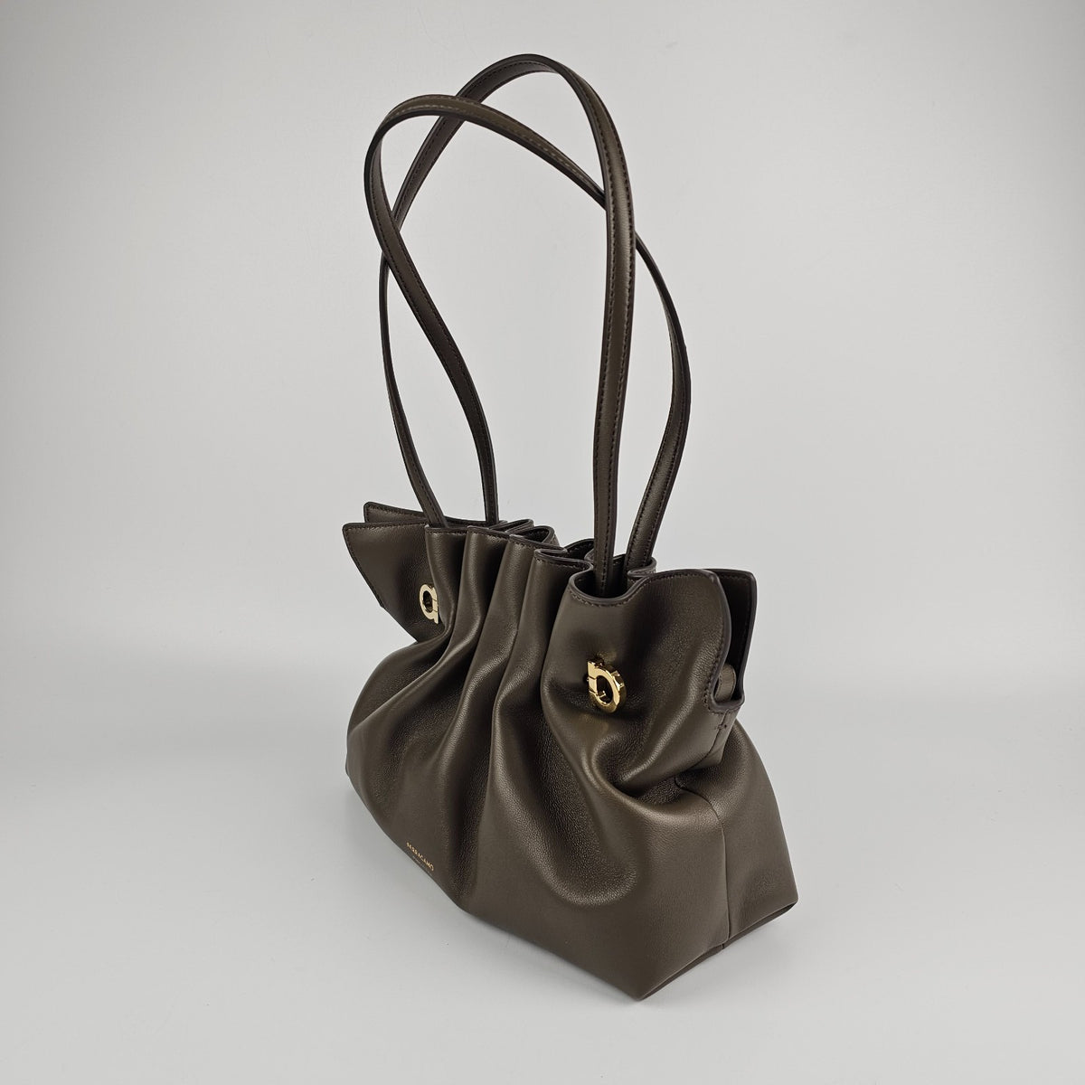 FERRAGAMO Concrete Leather Soft Shoulder Bag New & Authentic