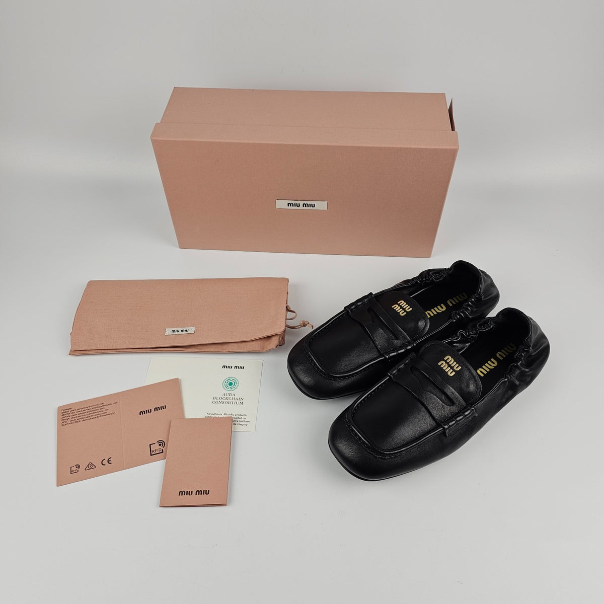 MIU MIU Ruches Black Leather Loafers New & Authentic