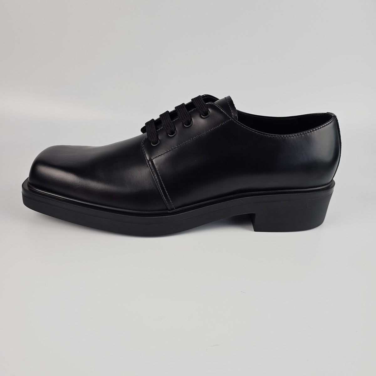 PRADA Black Brushed Leather Derby Shoes New And Authentic