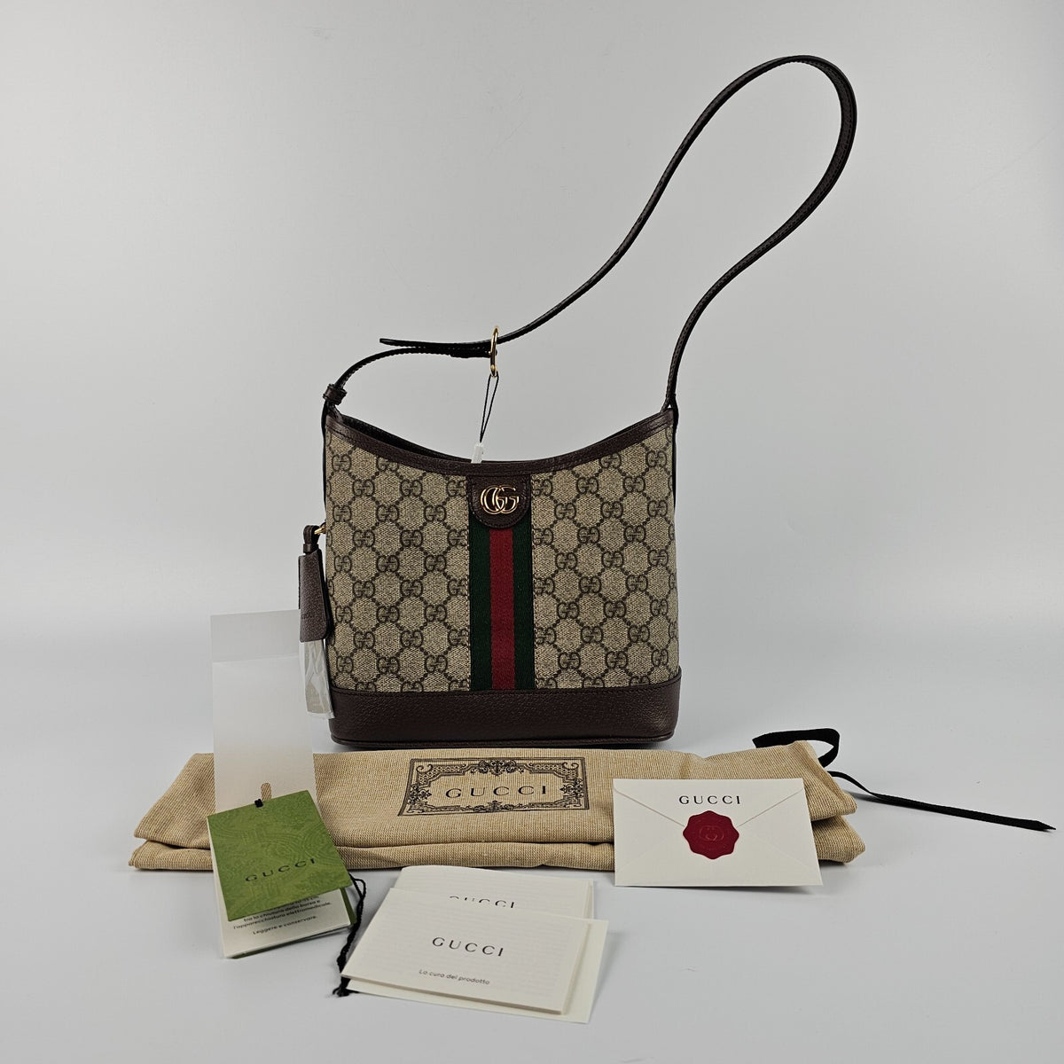 GUCCI Ophidia Small $2250 Beige/Ebony Shoulder Bag New And Authentic