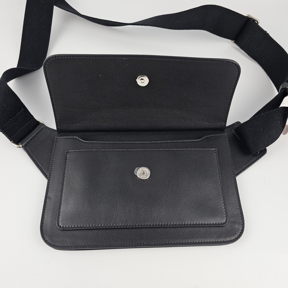 SAINT LAURENT $1450 Black Leather Belt Bag New & Authentic