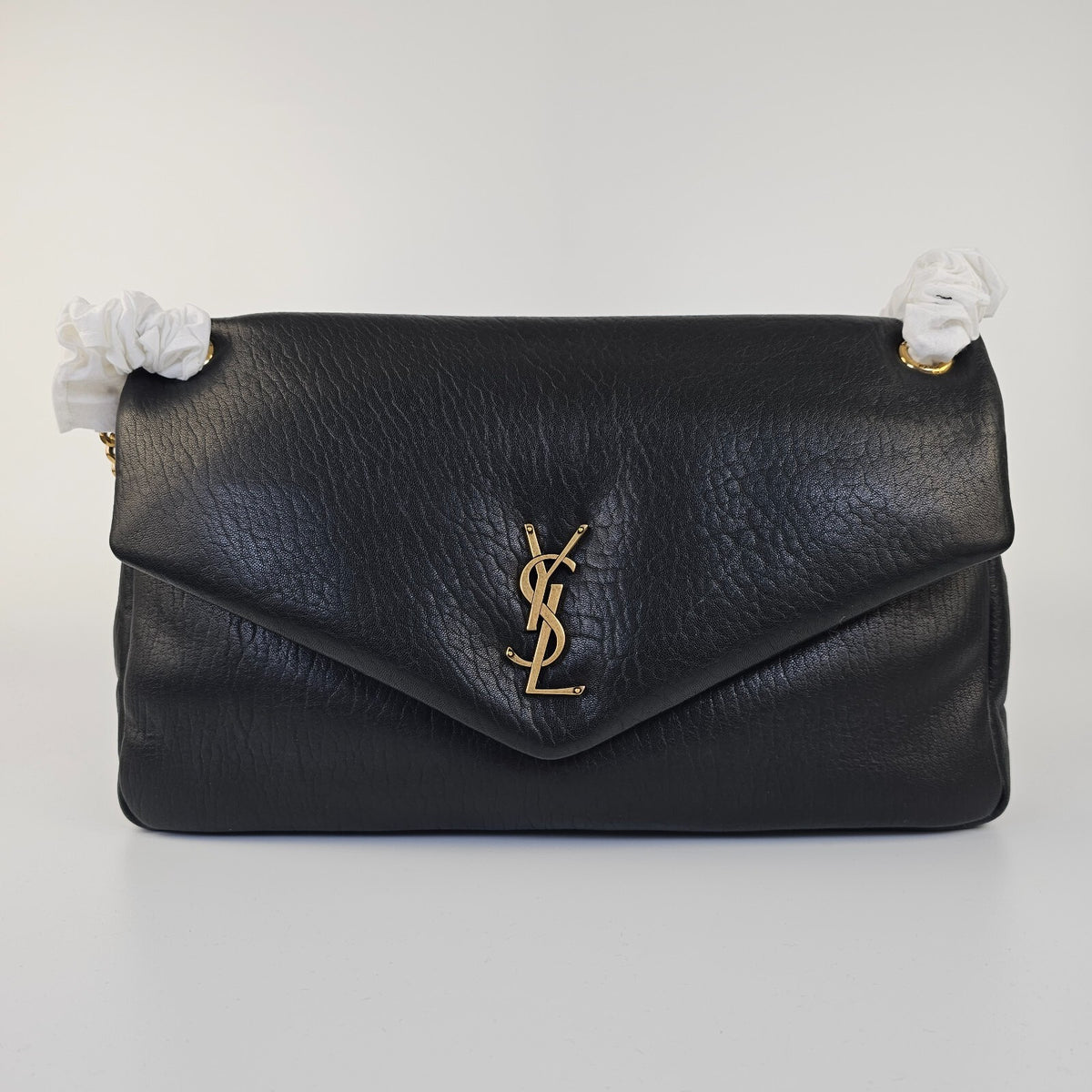 Saint Laurent Calypso Large $3500 Black Grained Lambskin Shoulder Bag New