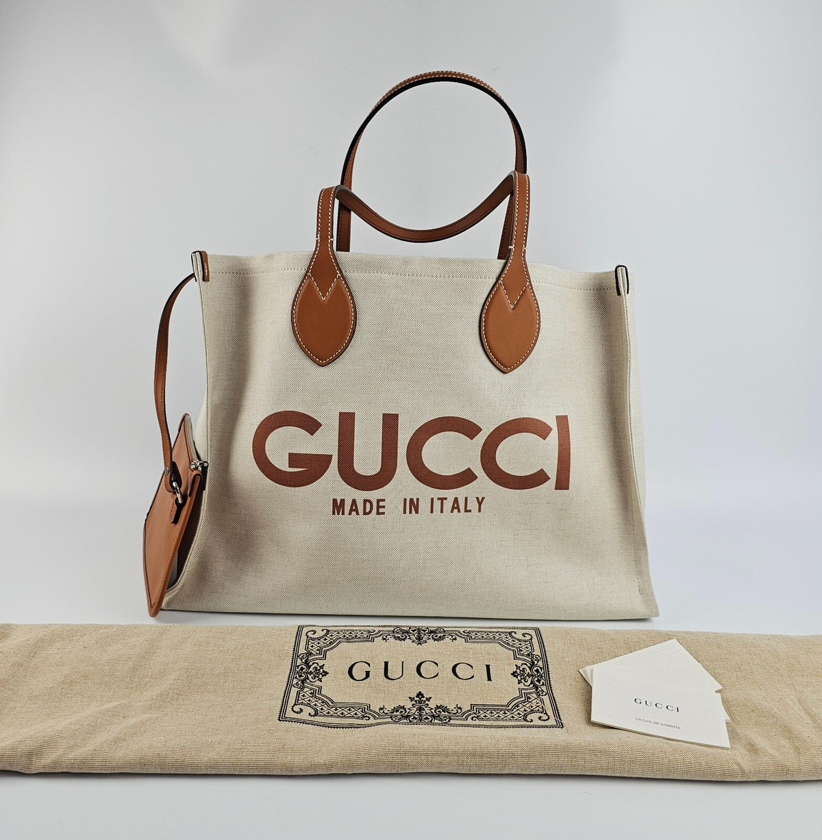 GUCCI Maxi $2450 Beige Cotton Tote Bag New And Authentic