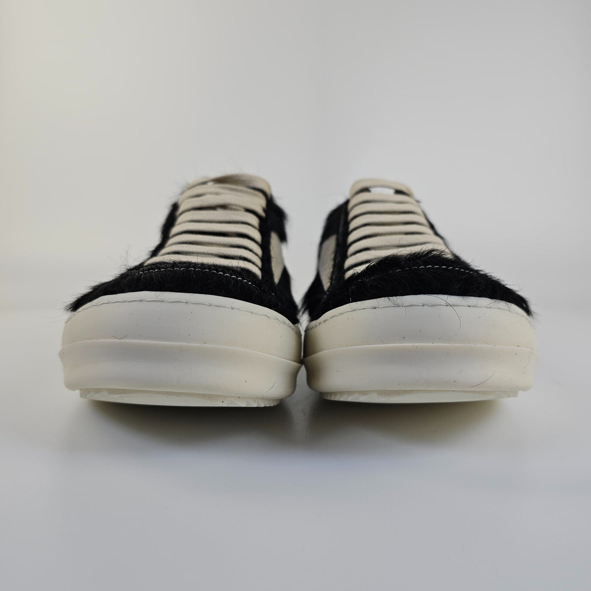 RICK OWENS Black/Milk Vintage Ponyhair Sneakers New Size 41 US 8