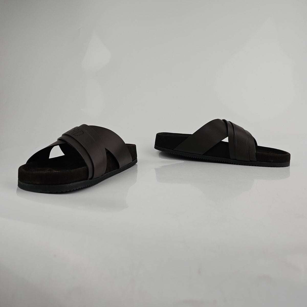 TOM FORD Wicklow Chocolate Leather Slide Sandals New Size US 8 EU 41