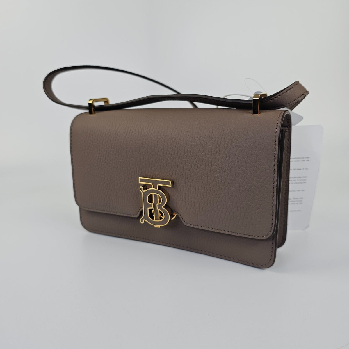 BURBERRY Mini Grainy TB Light Saddle Brown Leather Shoulder Bag New
