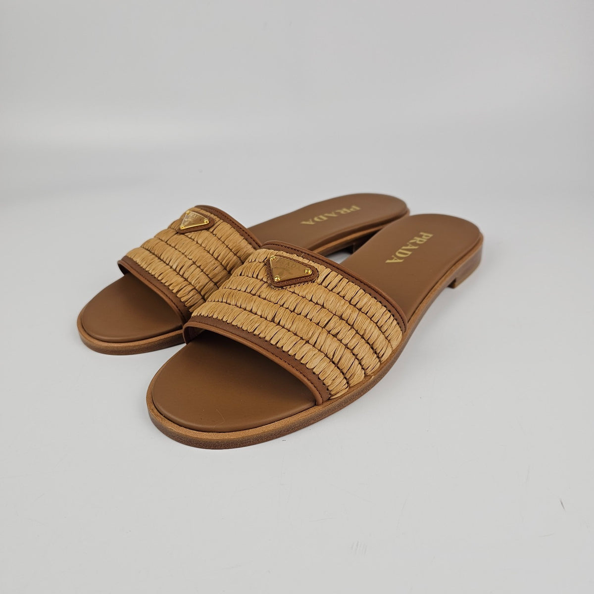 PRADA $1150 Caramel Crochet Slides New & Authentic