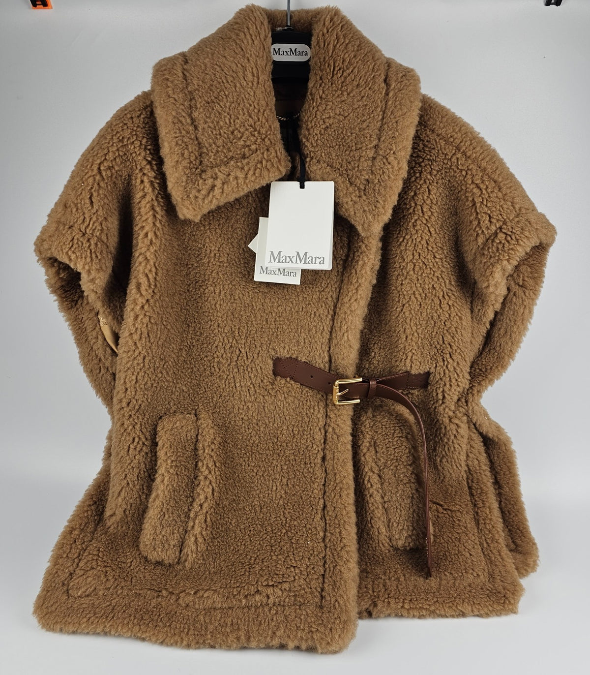 MAX MARA Newabavo Teddy Brown Fuzzy Wool Cape Coat New & Authentic