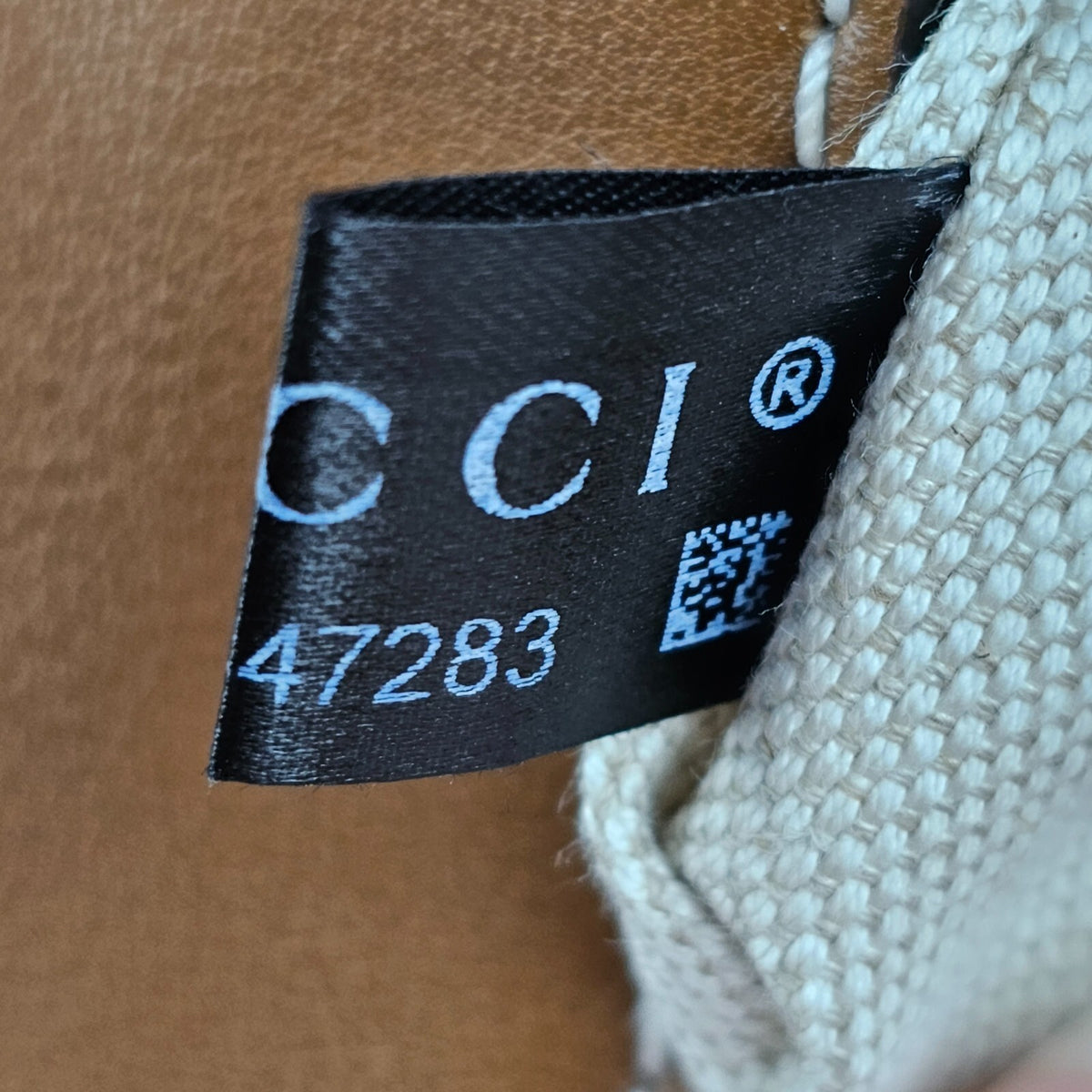 GUCCI Blondie Medium $3900 Natural Cotton And Brown Leather Top Handle Bag New