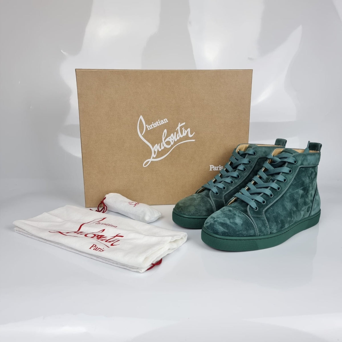 CHRISTIAN LOUBOUTIN Louis Orlato Suede Verveine Sneakers New Size 39.5 US 6.5