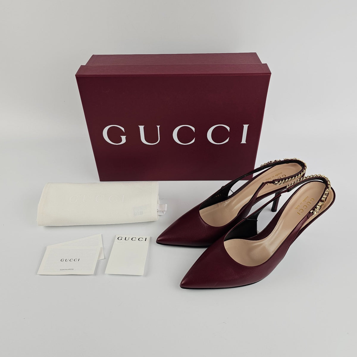 GUCCI Signoria $1150 Rosso Ancora Red Leather Slingback Pumps New & Authentic